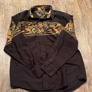 Roper Slim Black Shirt with Gold Geometric Design